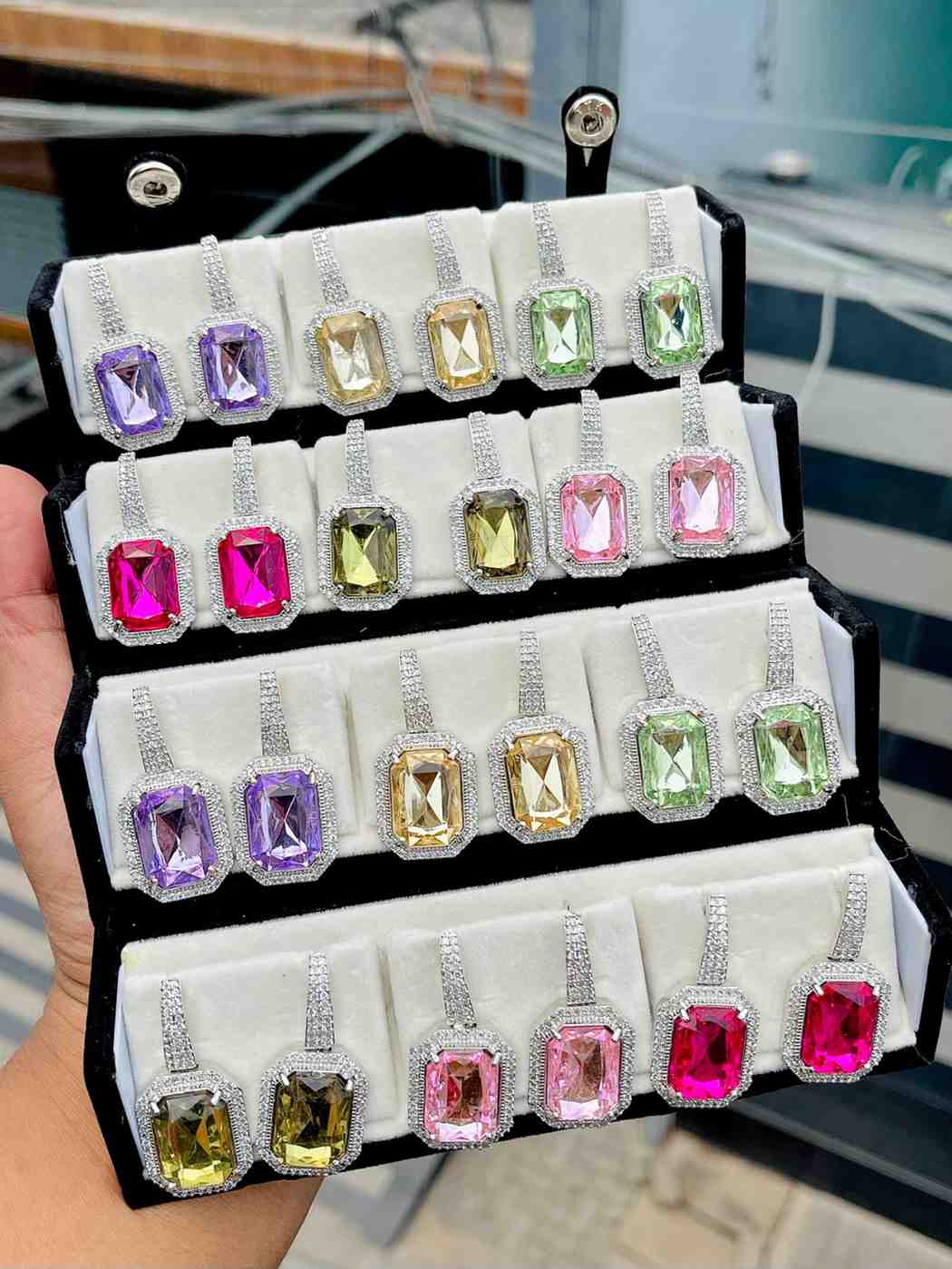 Beautiful Premium Quality American Diamond Earrings Pack Of 12 Pairs...With Velvet Box...