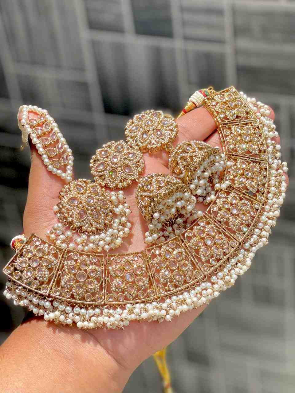 Beautiful Premium Quality Reverse Ad Stone Work  Pakistani Necklace With Beautiful Jhumka And Tika…
