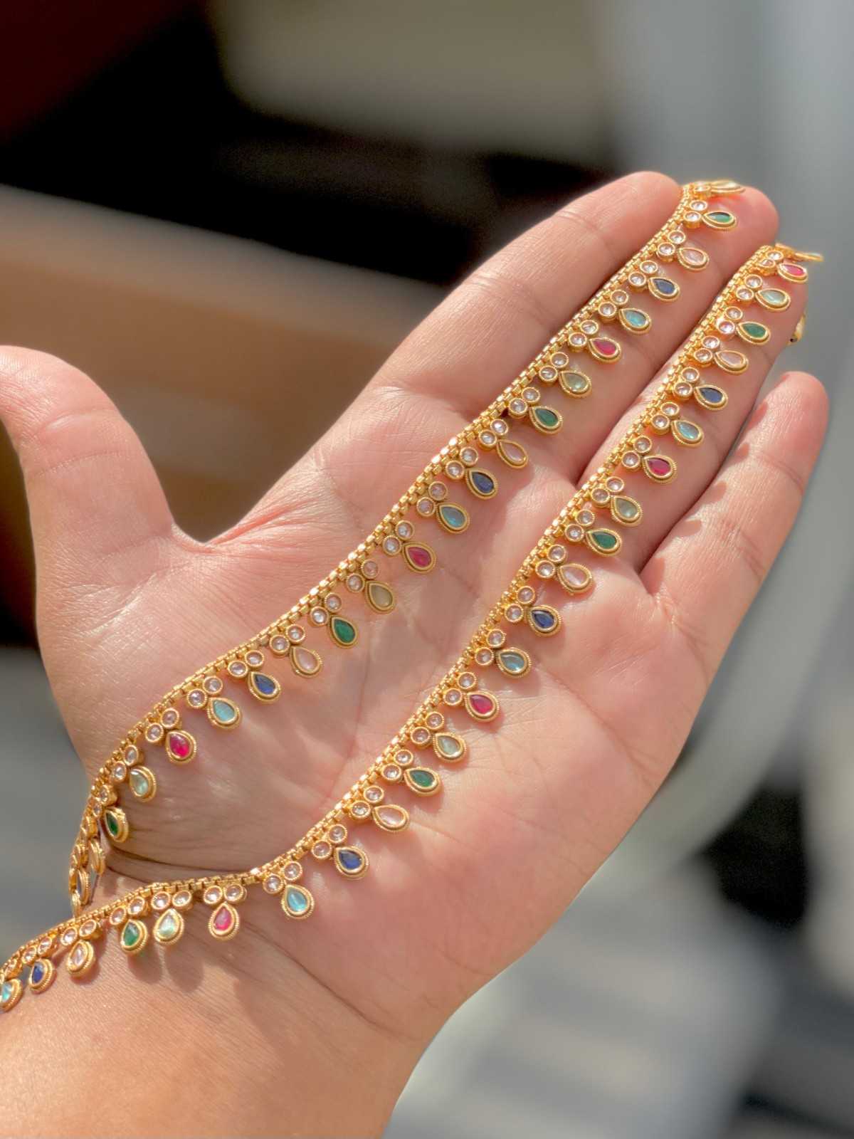 Beautiful Premium Quality Reverse Ad Stone  Work Brass  Payal Pair...