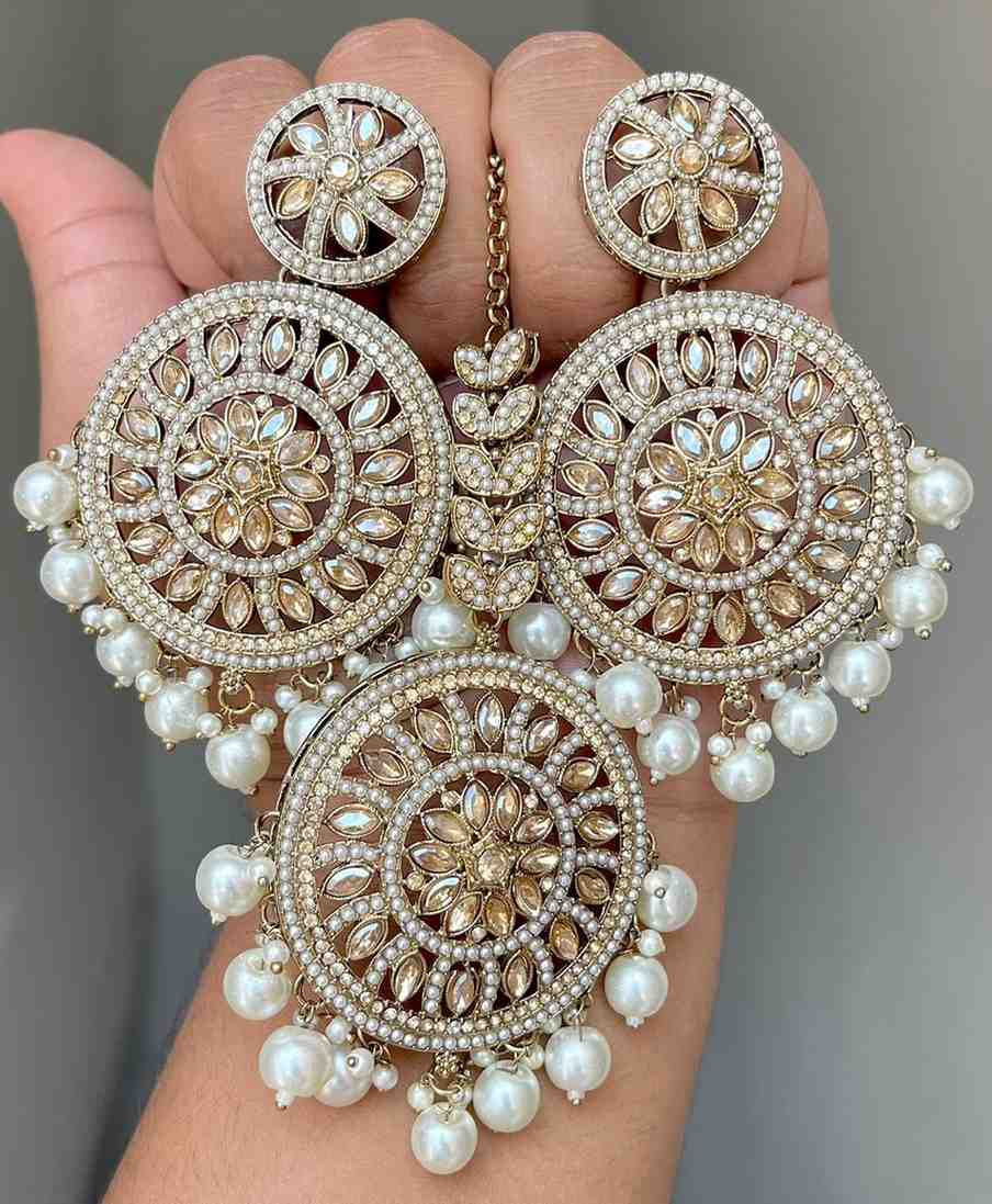 Beautiful Premium Quality Reverse Ad Stone Work Pakistani Statement Earrings And Tika….