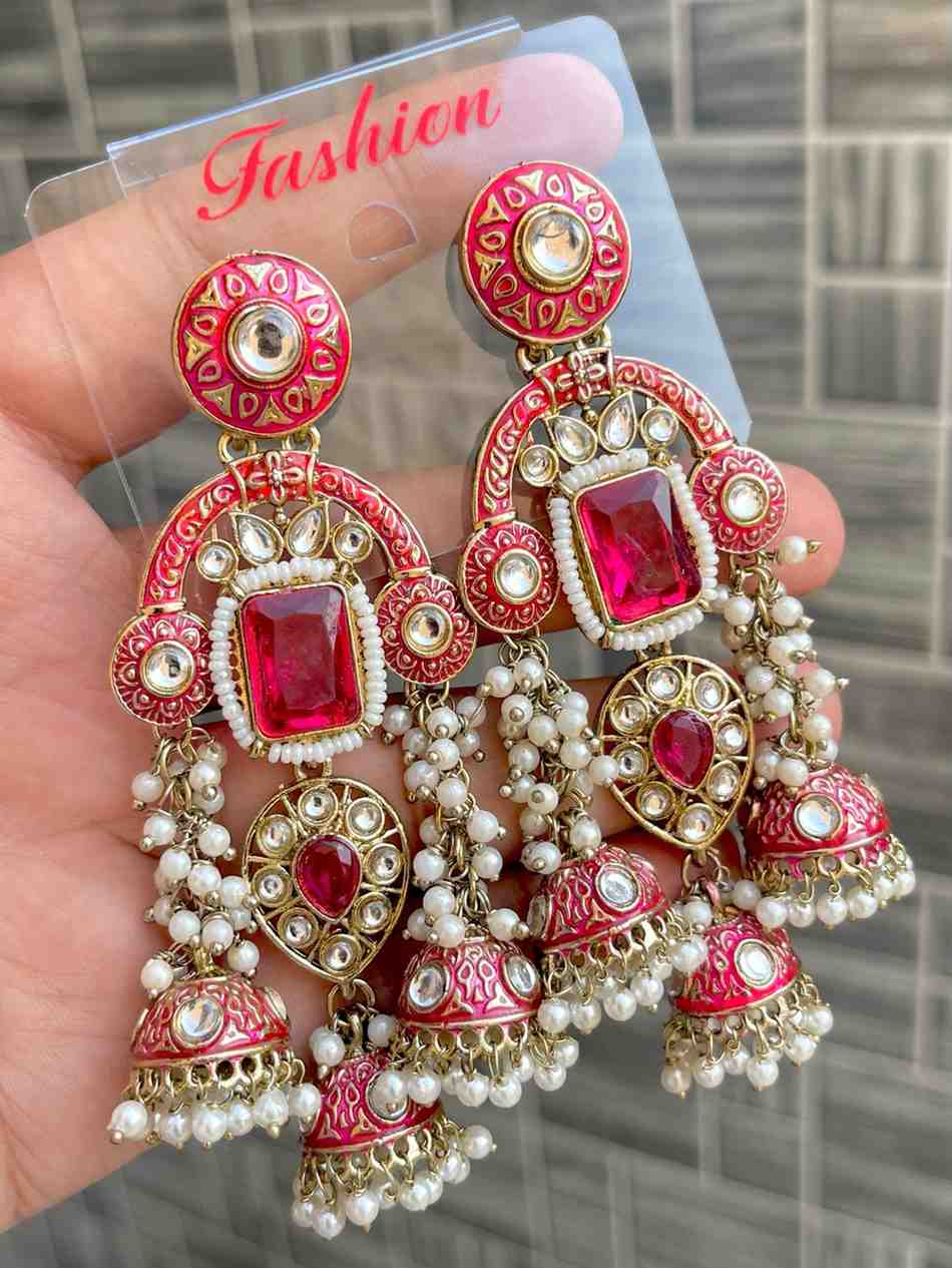 Beautiful Premium Quality Kundan  Work Meenakari Statement Earrings....
