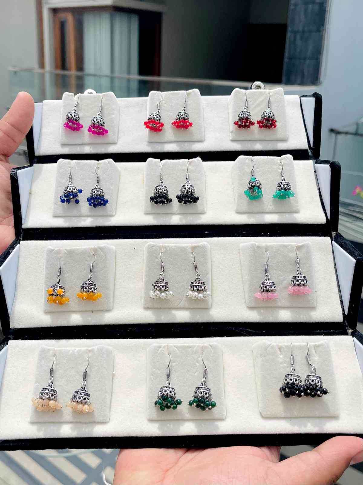 Beautiful Premium Quality 12 Pairs Of Oxidised Jhumka Box.... Box K sath Ayenge....