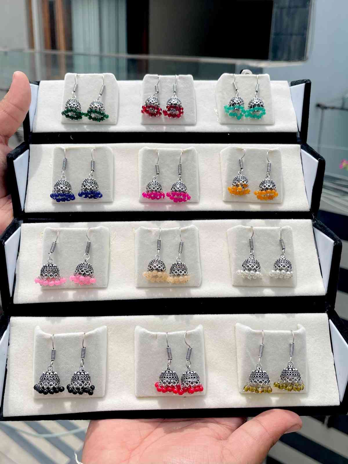 Beautiful Premium Quality 12 Pairs Of Oxidised Jhumka Box.... Box K sath Ayenge....