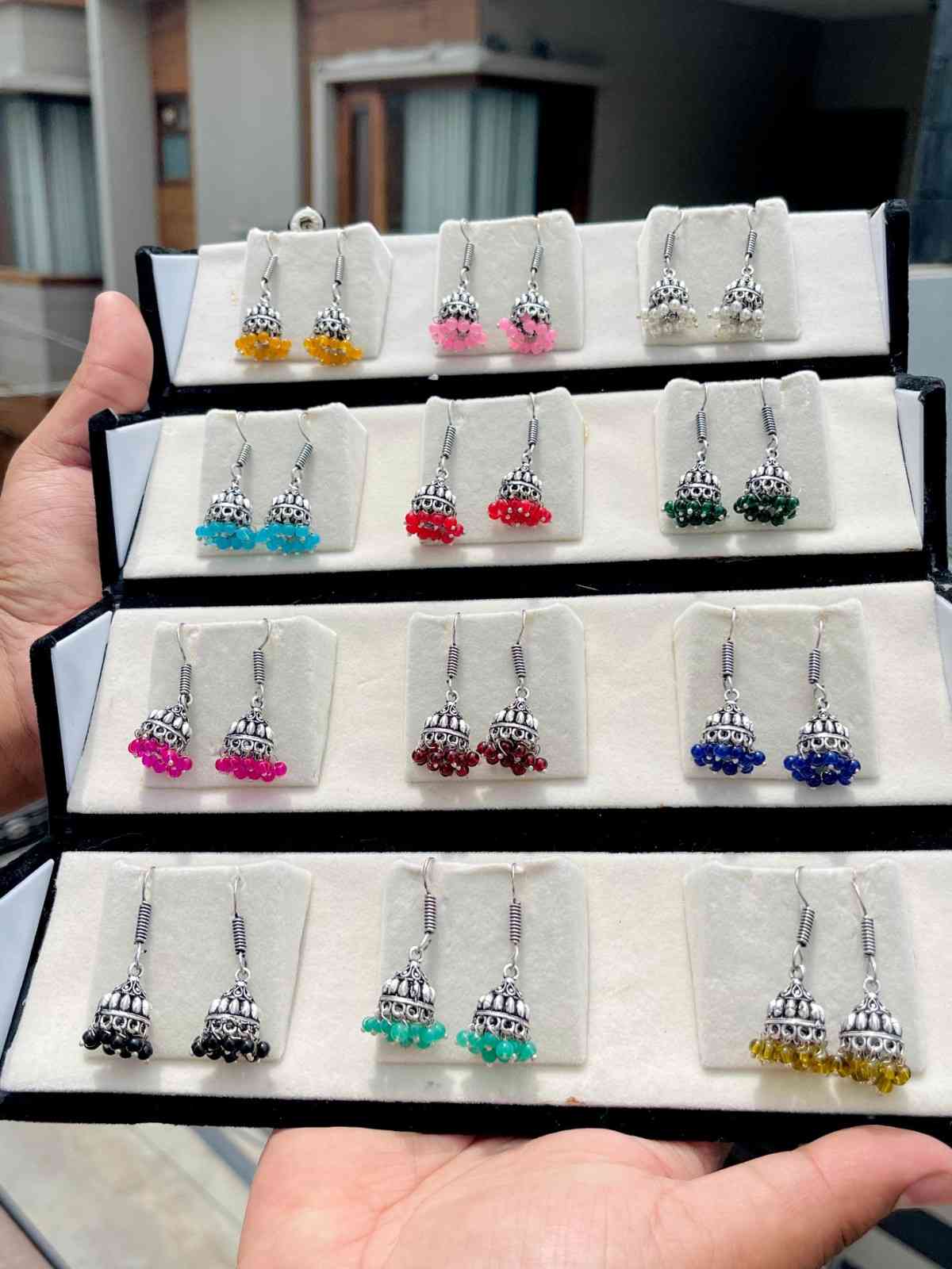 Beautiful Premium Quality 12 Pairs Of Oxidised Jhumka Box.... Box K sath Ayenge....