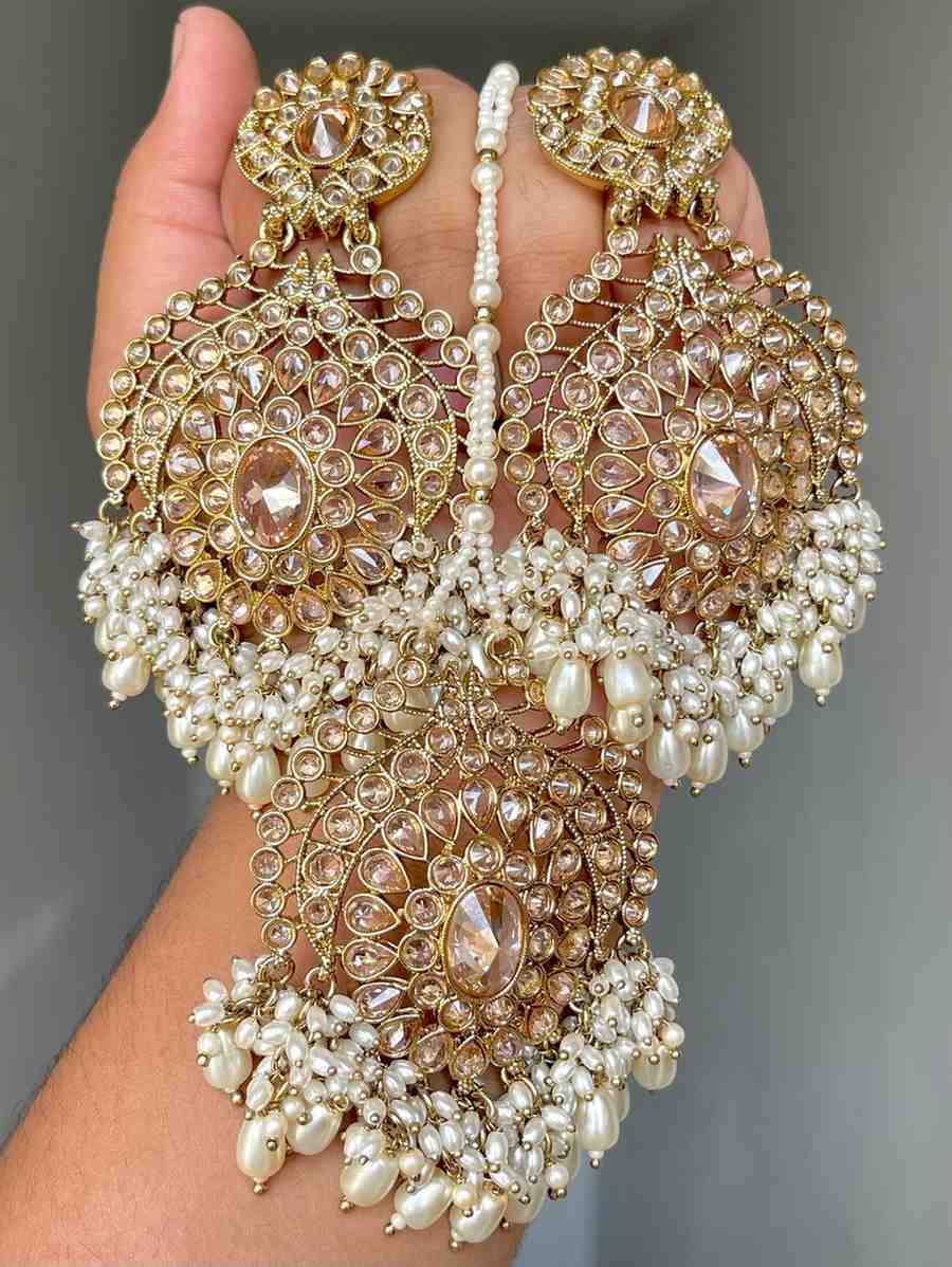 Beautiful Premium Quality Reverse Ad Stone Work Pakistani Statement Earrings And Tika….