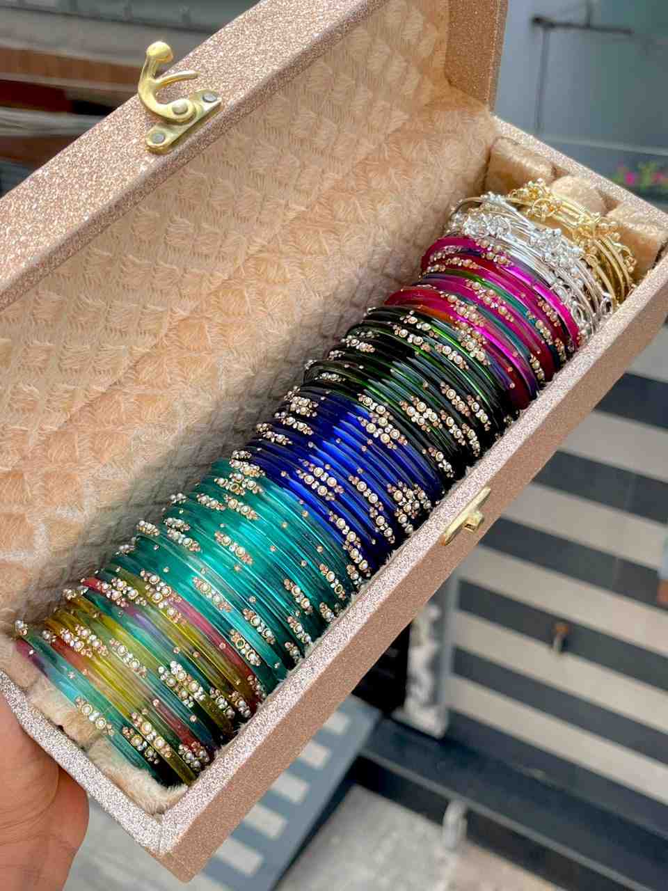 Beautiful Premium Quality Colourful Glass Bangles Box Of 5 Dozen With Ghungroo In Both Tones…. Both 