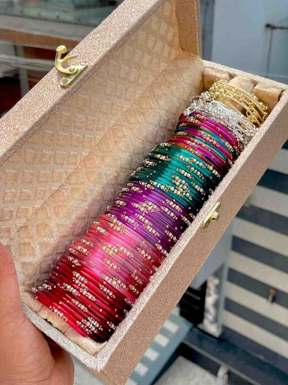 Beautiful Premium Quality Colourful Glass Bangles Box Of 5 Dozen With Ghungroo In Both Tones…. Both 