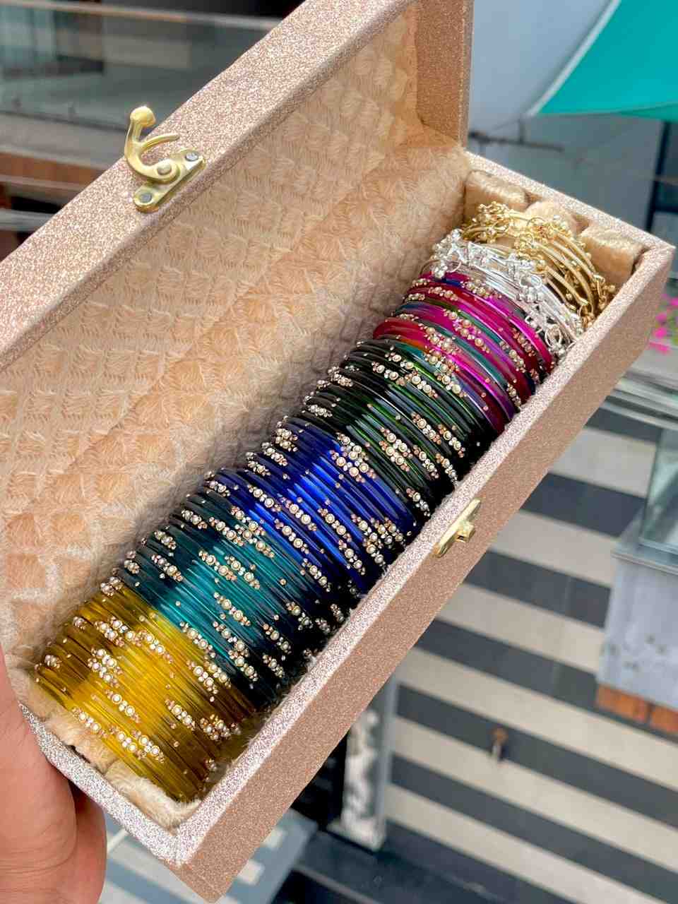 Beautiful Premium Quality Colourful Glass Bangles Box Of 5 Dozen With Ghungroo In Both Tones…. Both 