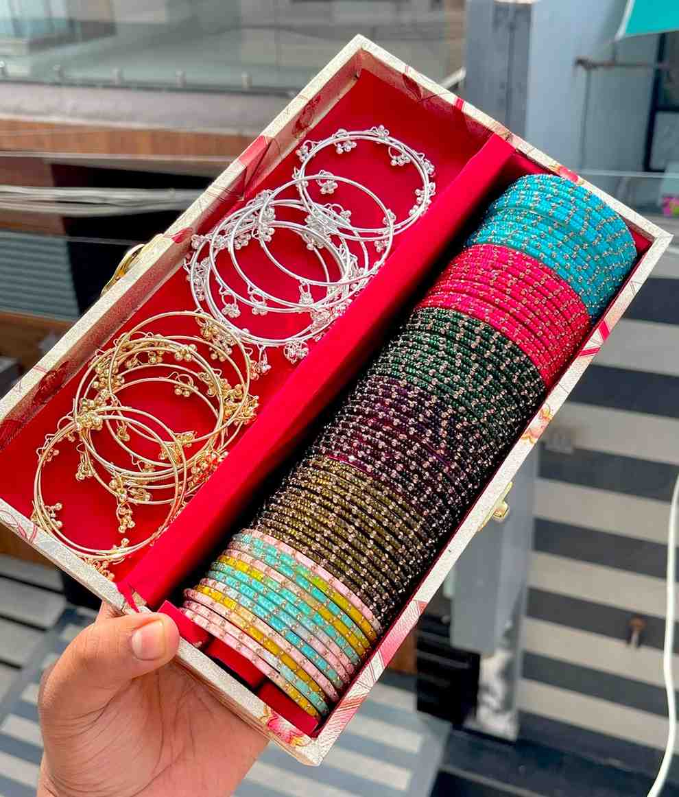 Beautiful Premium Quality Colourful Glass Bangles Box Of 6 Dozen With Ghungroo In Both Tones…. Both 