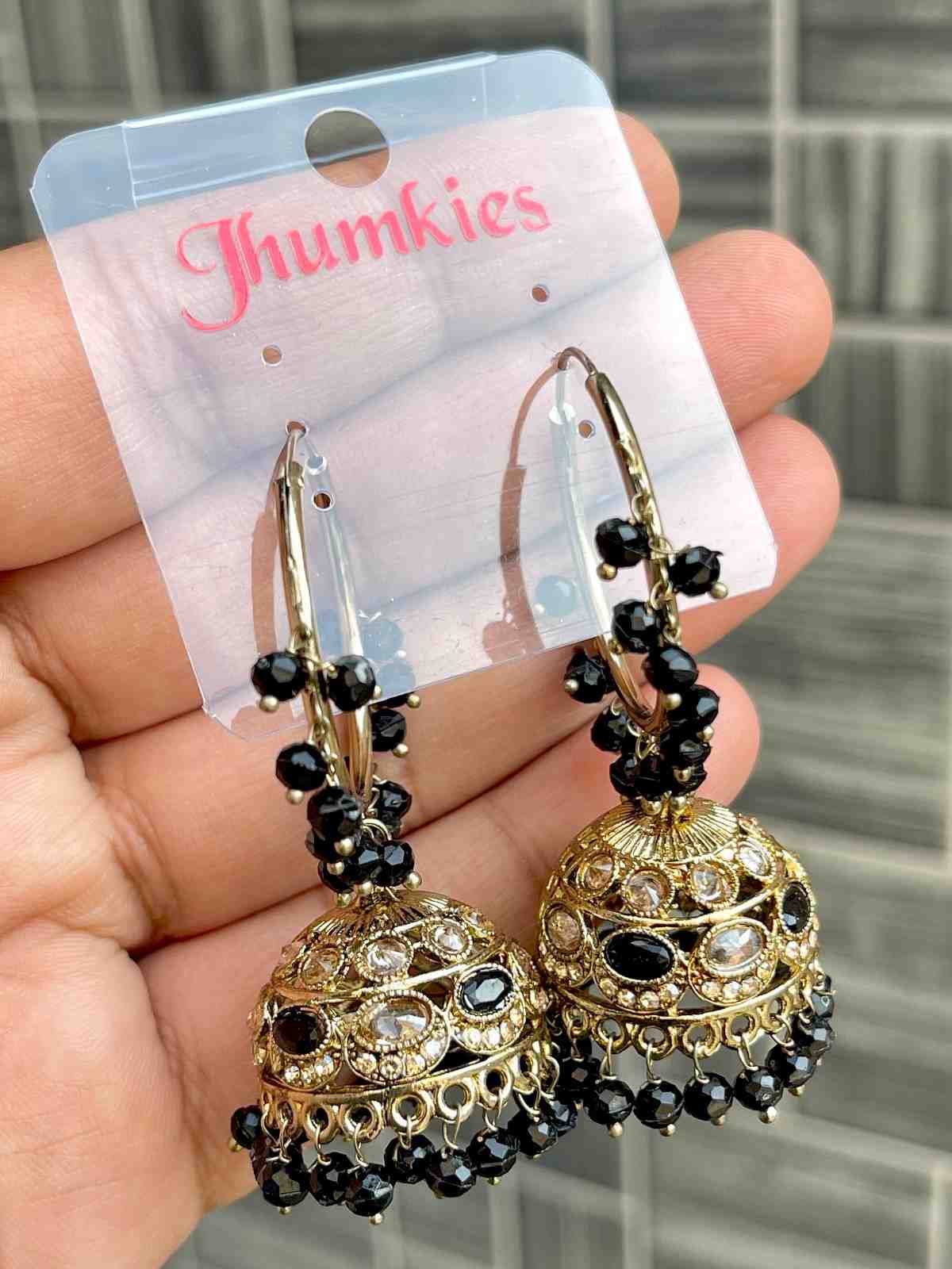 Beautiful Premium Quality Reverse Ad Stone Work Pakistani  Look Bali Jhumkie....