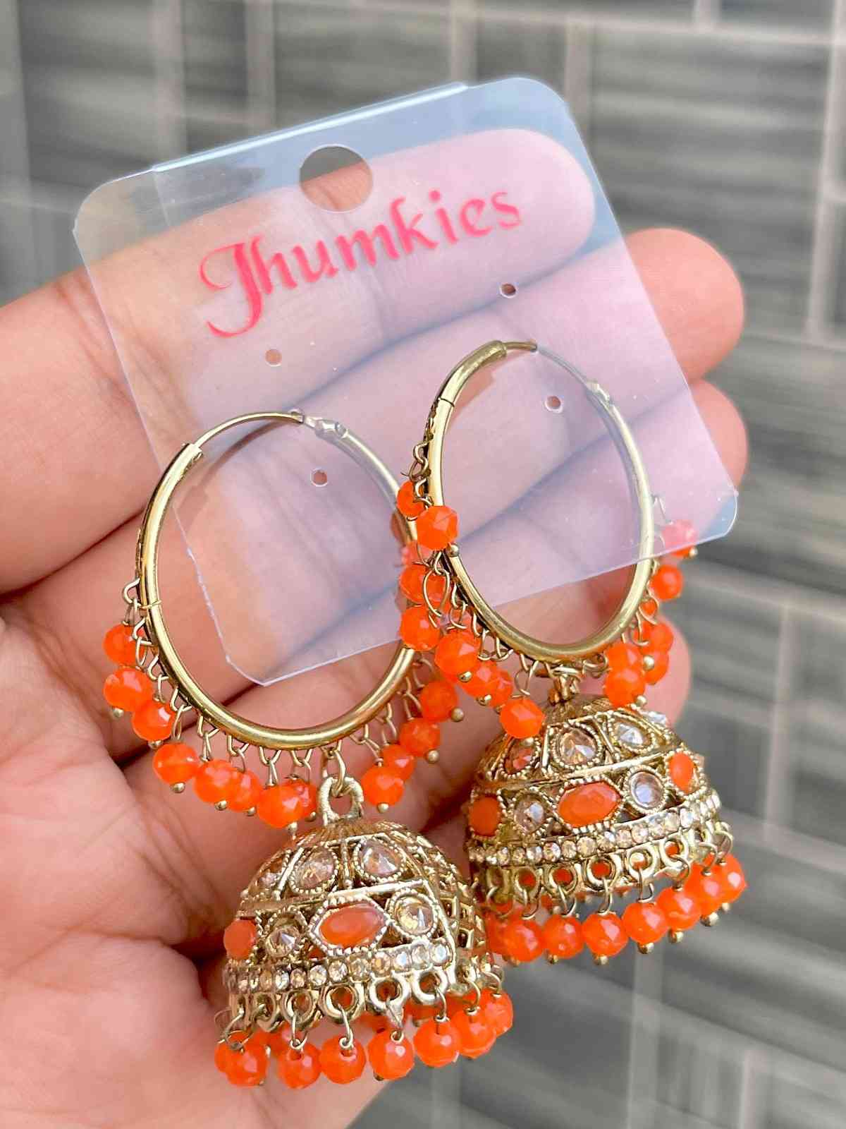 Beautiful Premium Quality Reverse Ad Stone Work Pakistani  Look Bali Jhumkie....