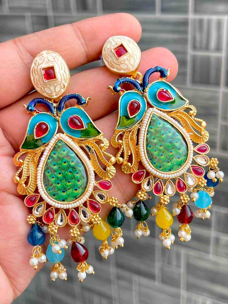 Beautiful Premium Quality Gold Plated Multi Shade Earrings... Single Box Packing...