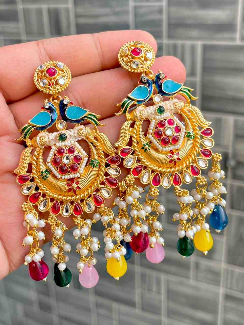 Beautiful Premium Quality Gold Plated Multi Shade Earrings... Single Box Packing...