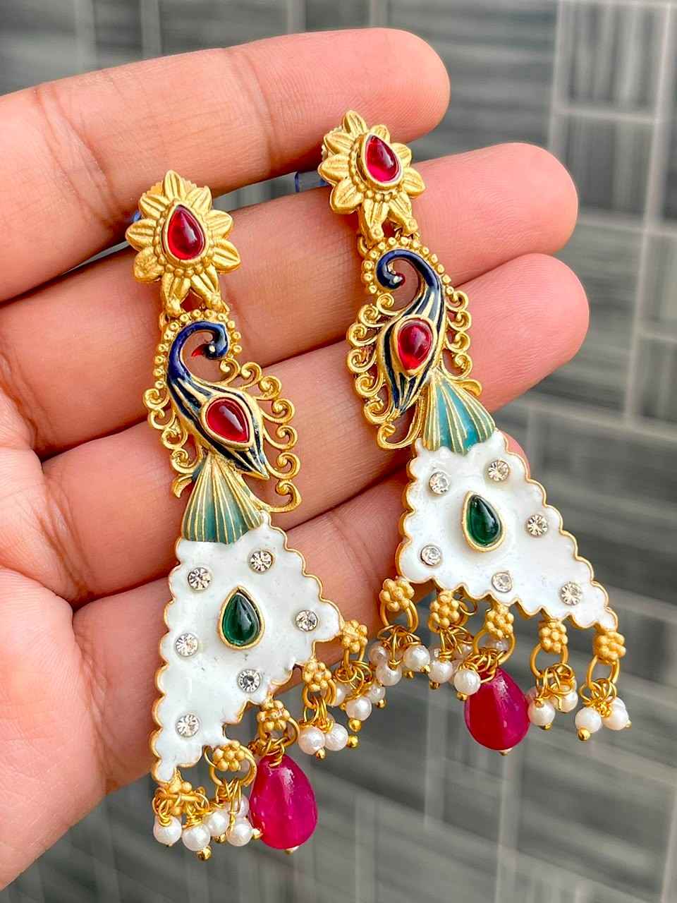 Beautiful Premium Quality Gold Plated Multi Shade Earrings... Single Box Packing...