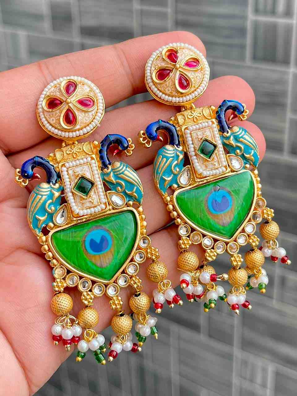 Beautiful Premium Quality Gold Plated Multi Shade Earrings... Single Box Packing...