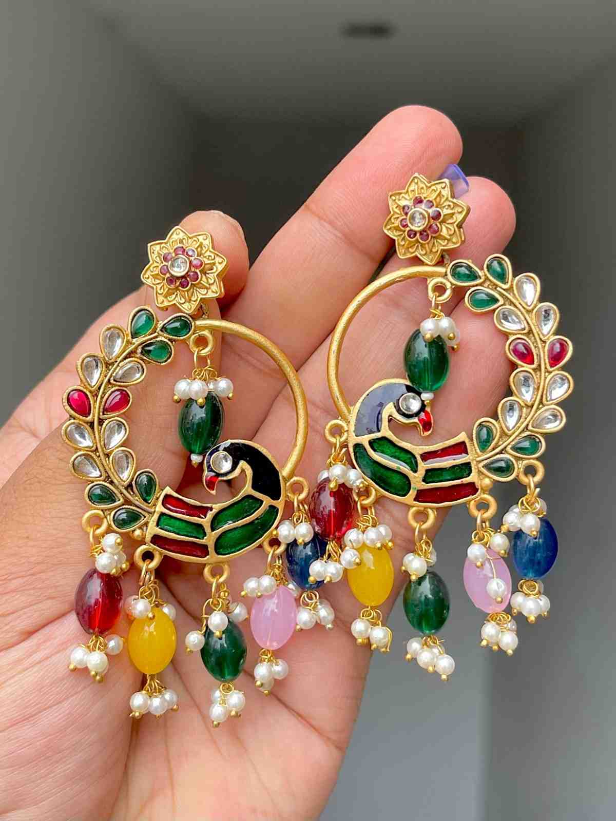 Beautiful Premium Quality Gold Plated Multi Shade Earrings... Single Box Packing...