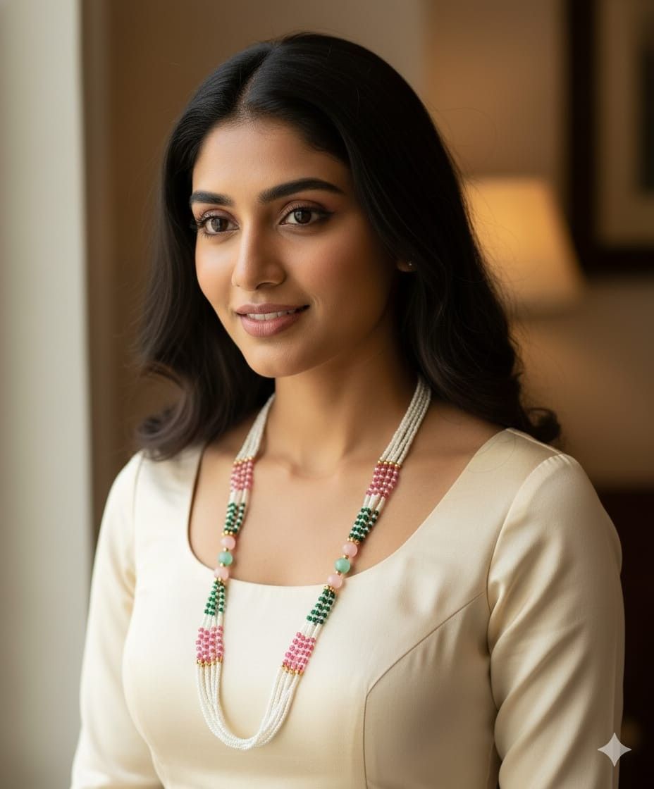 Real Pearl Mala And Kundan Studs