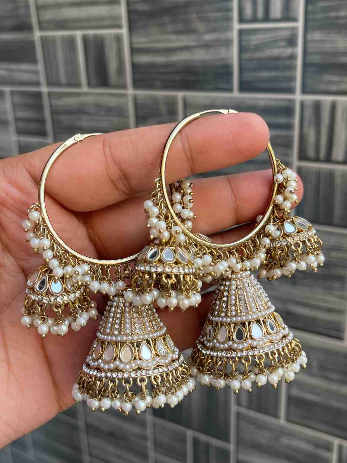 Pakistani Look Mirror Work Bali Jhumka