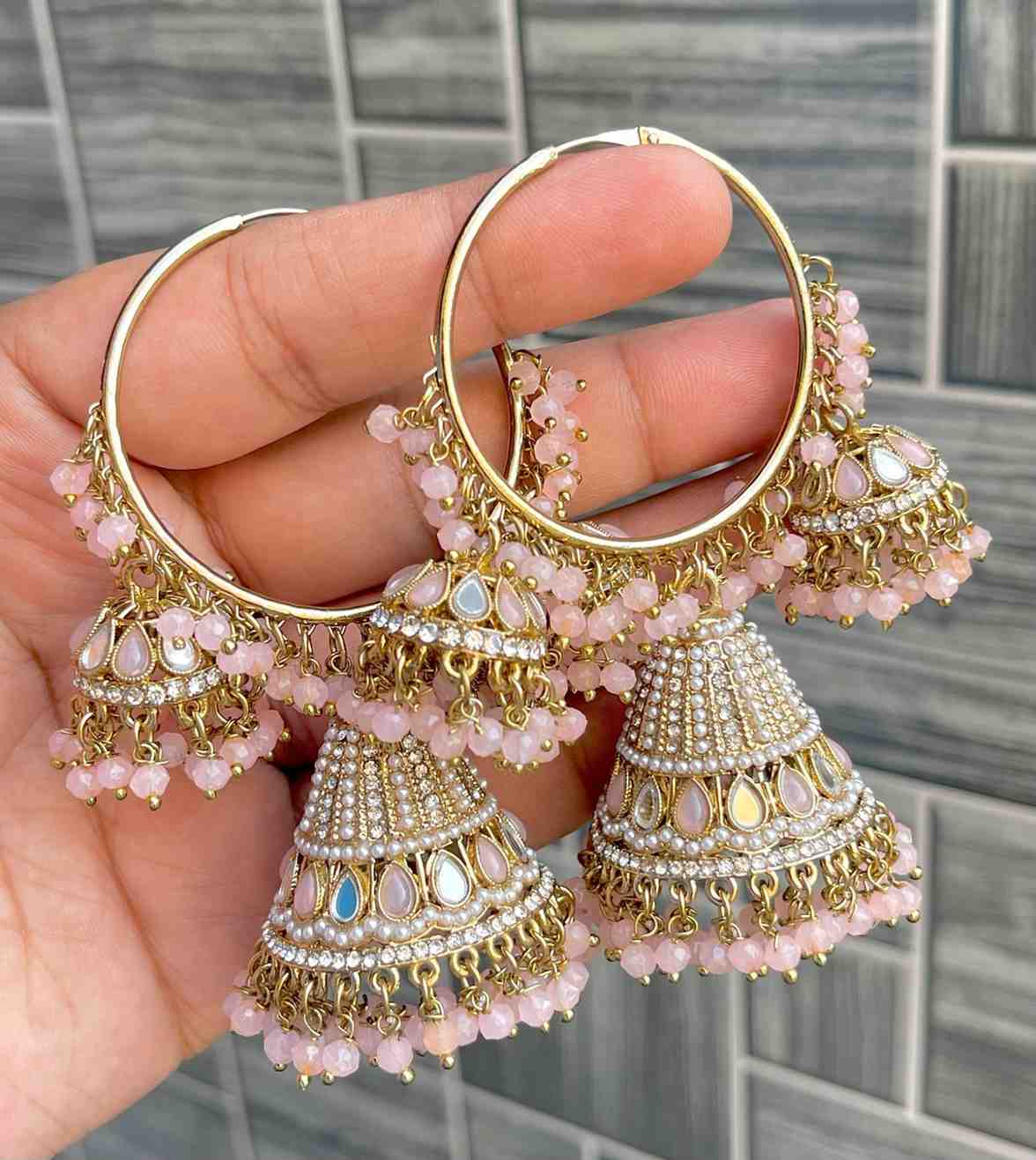 Pakistani Look Mirror Work Bali Jhumka
