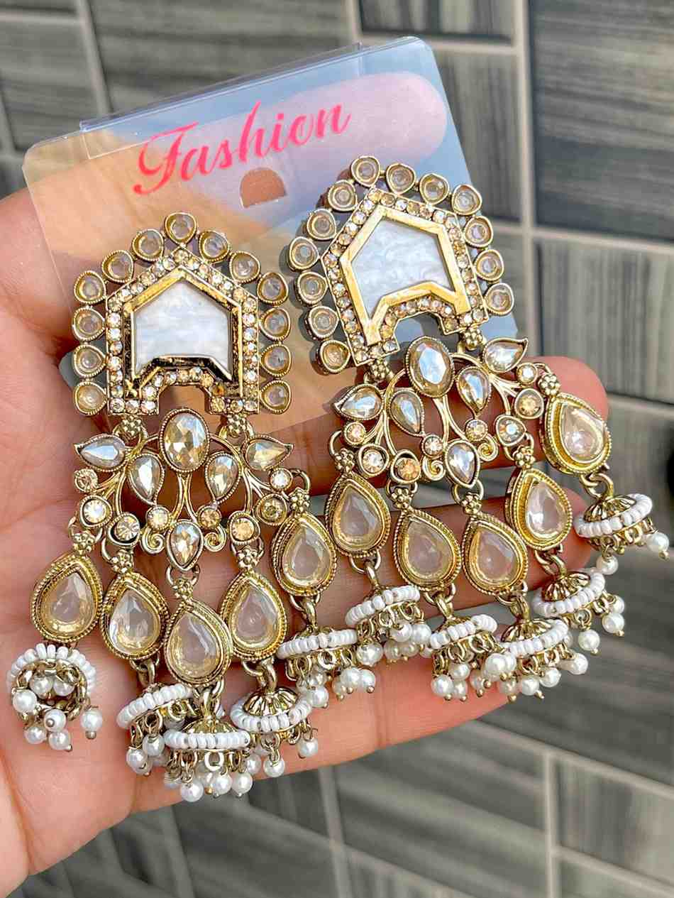 Reverse Ad Stone Work Statement Earrings