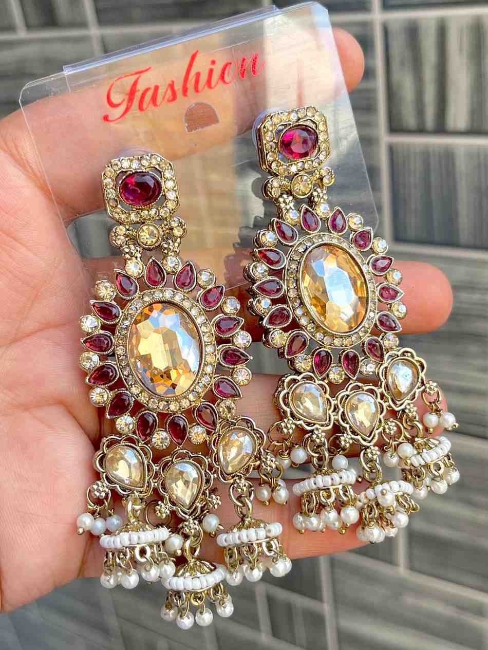 Reverse Ad Stone Work Statement Earrings