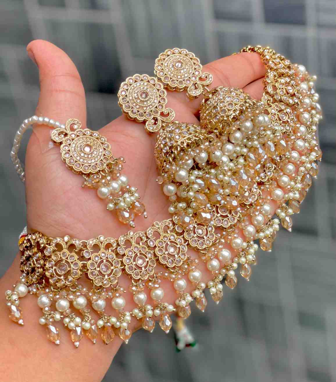 Reverse Ad Chokker With Beautiful Jhumka And Tika