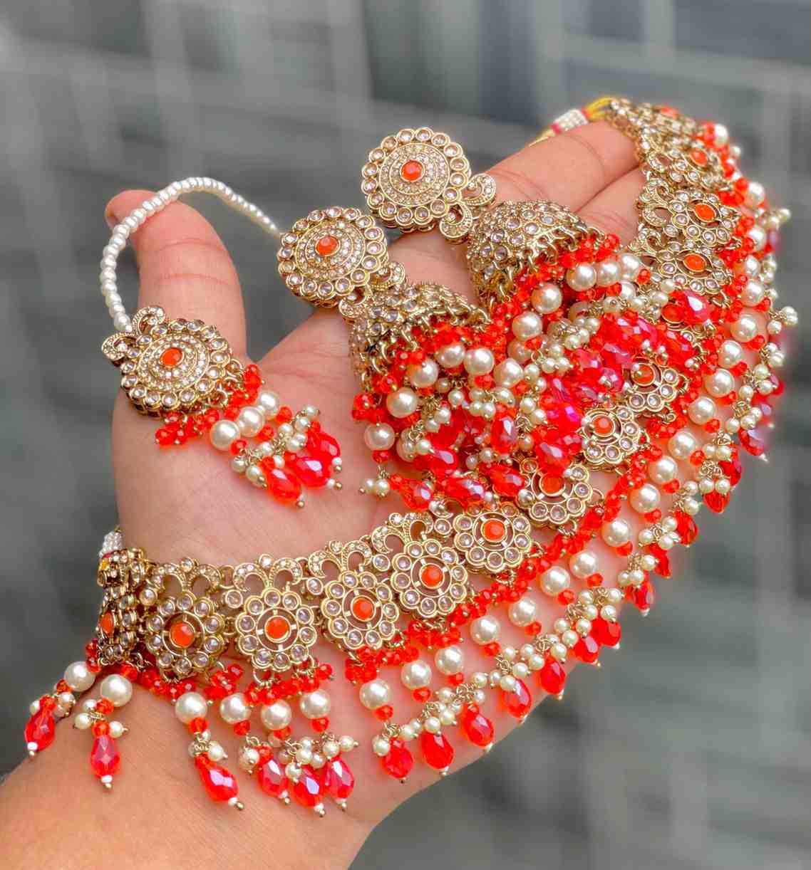 Reverse Ad Chokker With Beautiful Jhumka And Tika
