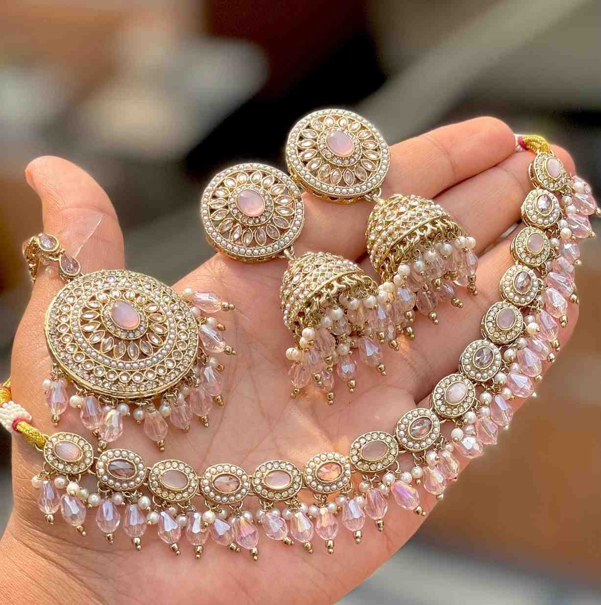 Reverse Ad Chokker With Beautiful Jhumka And Tika