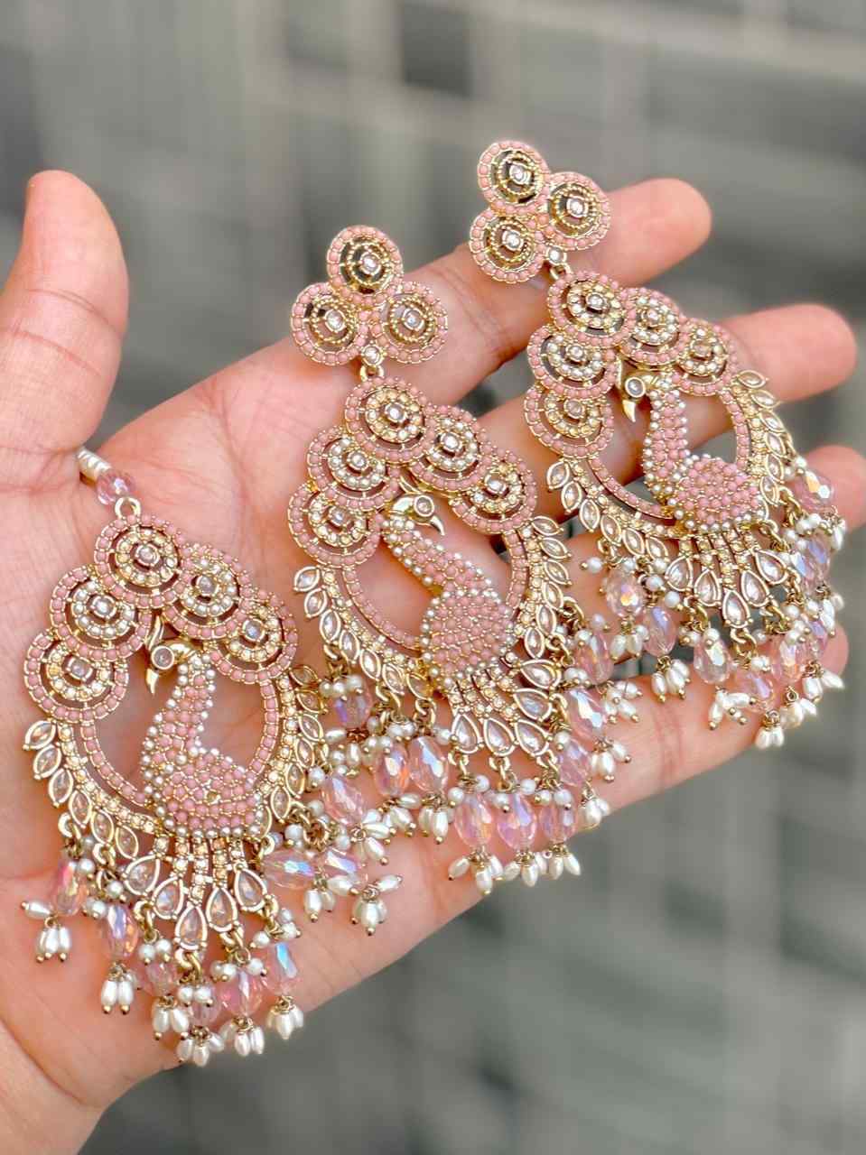 Reverse Ad Stone Work Peacock Pakistani Work Earrings And Tika