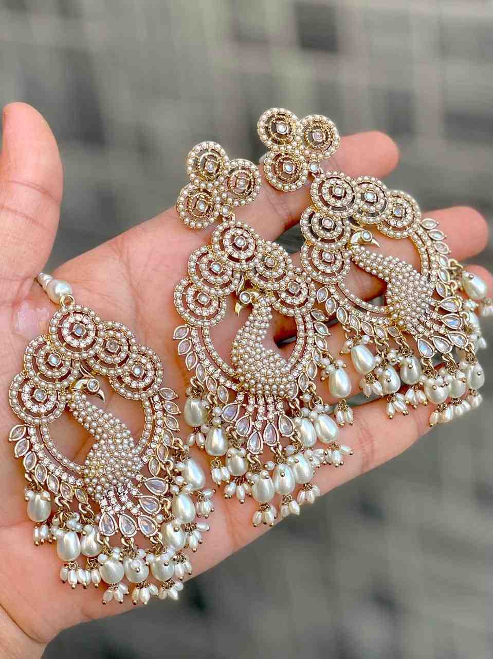 Reverse Ad Stone Work Peacock Pakistani Work Earrings And Tika