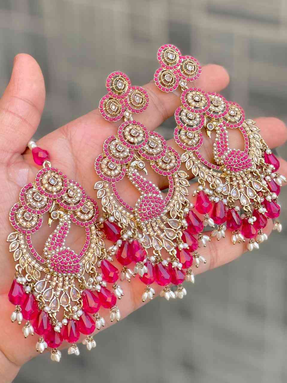 Reverse Ad Stone Work Peacock Pakistani Work Earrings And Tika