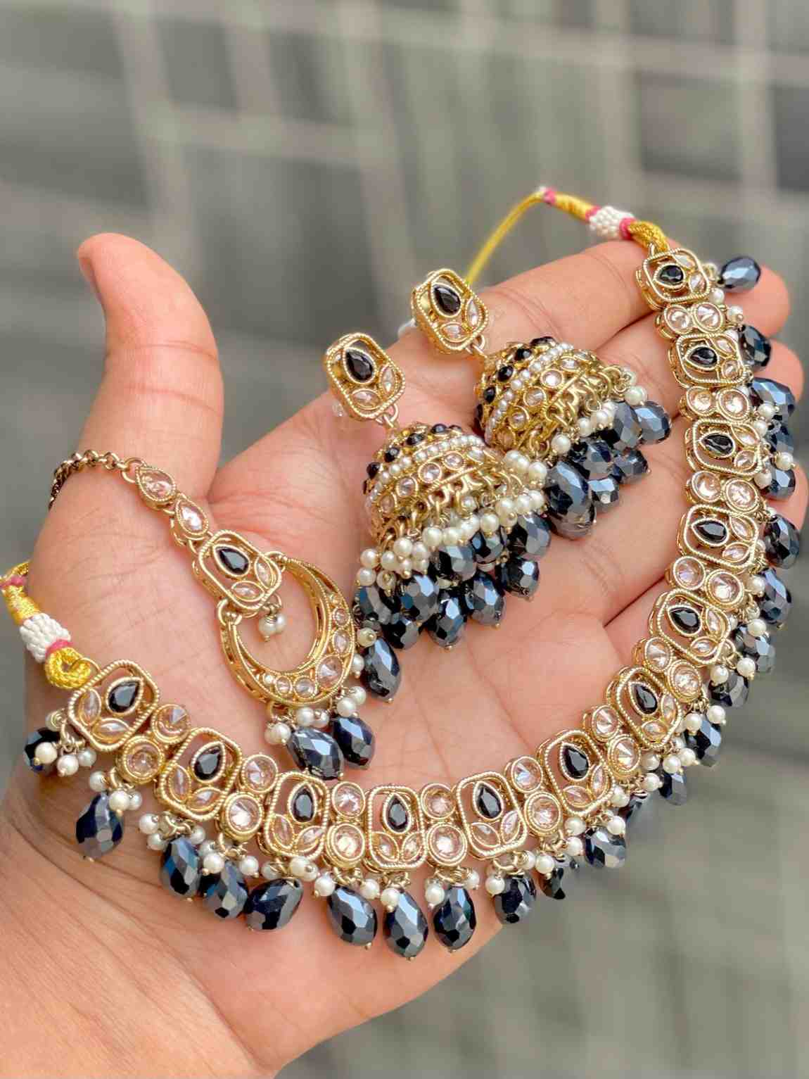 Reverse Ad Chokker With Beautiful Jhumka And Tika