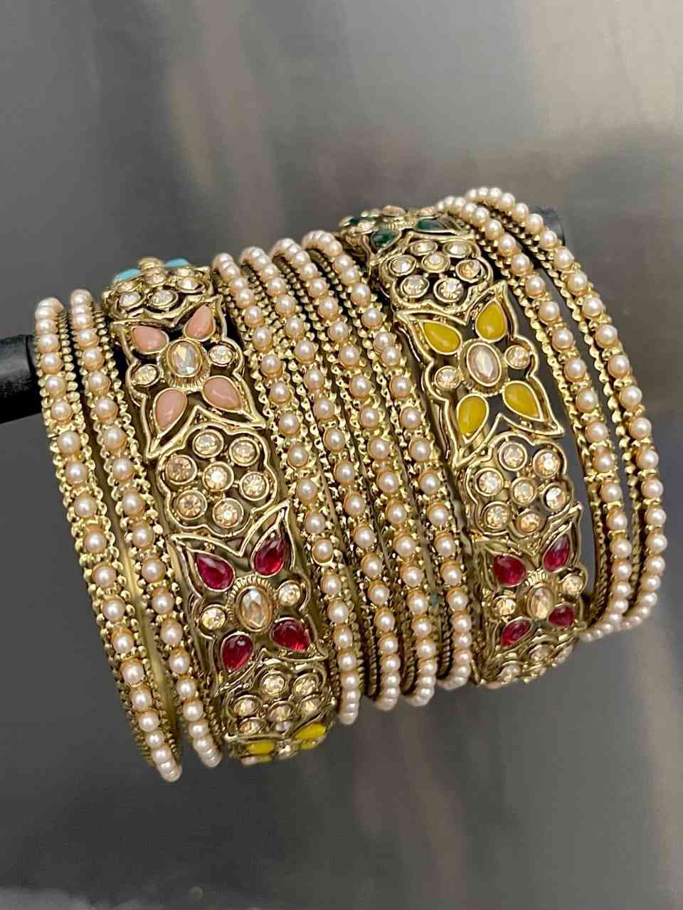 Reverse Ad Stone Pakistani Work Bangle Combo Set
