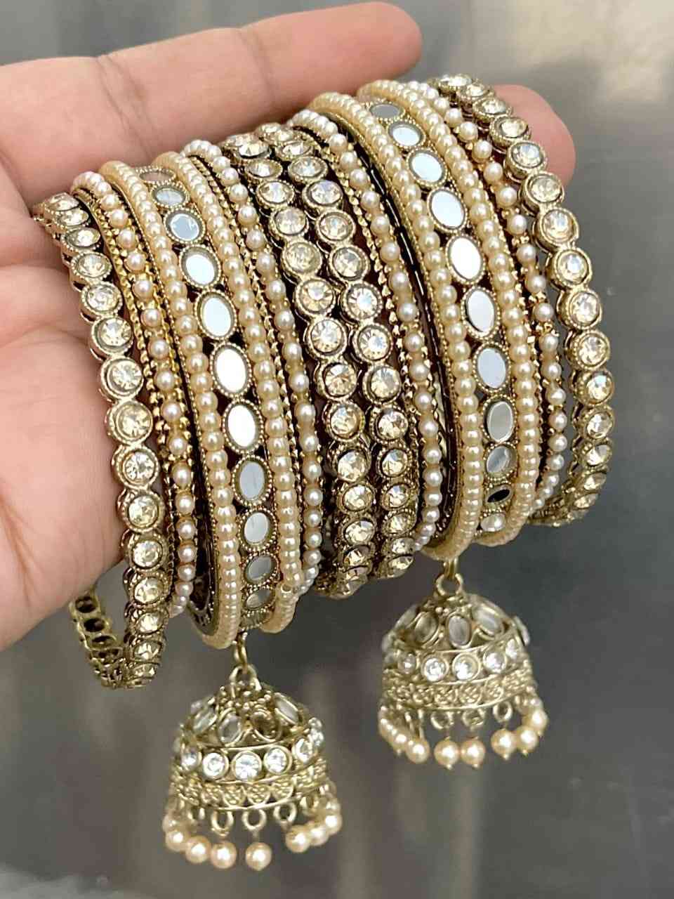 Reverse Ad Stone Both Hand Bangle Combo Set