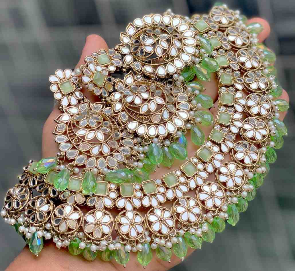 Beautiful Premium Quality  Mirror ? Work  Necklace With Beautiful Earrings and tika.....