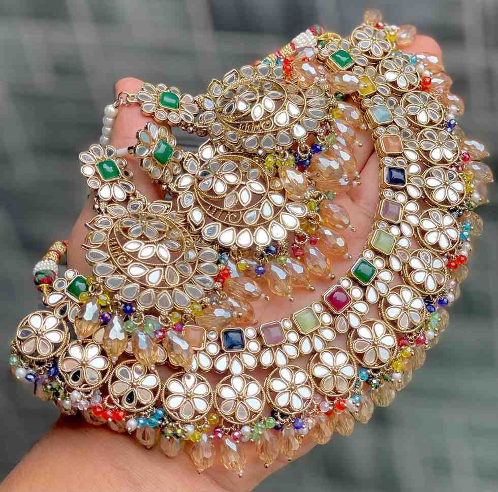 Beautiful Premium Quality  Mirror ? Work  Necklace With Beautiful Earrings and tika.....