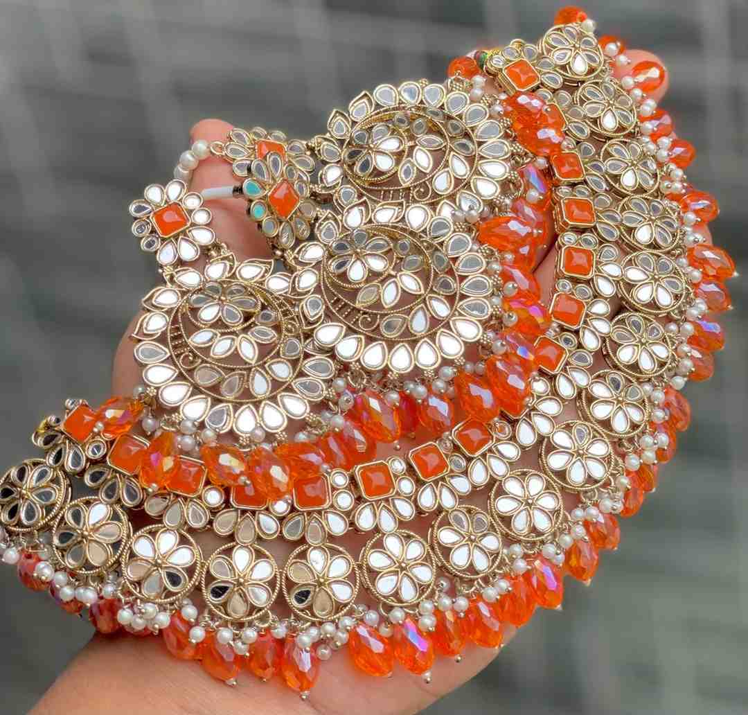 Beautiful Premium Quality  Mirror ? Work  Necklace With Beautiful Earrings and tika.....