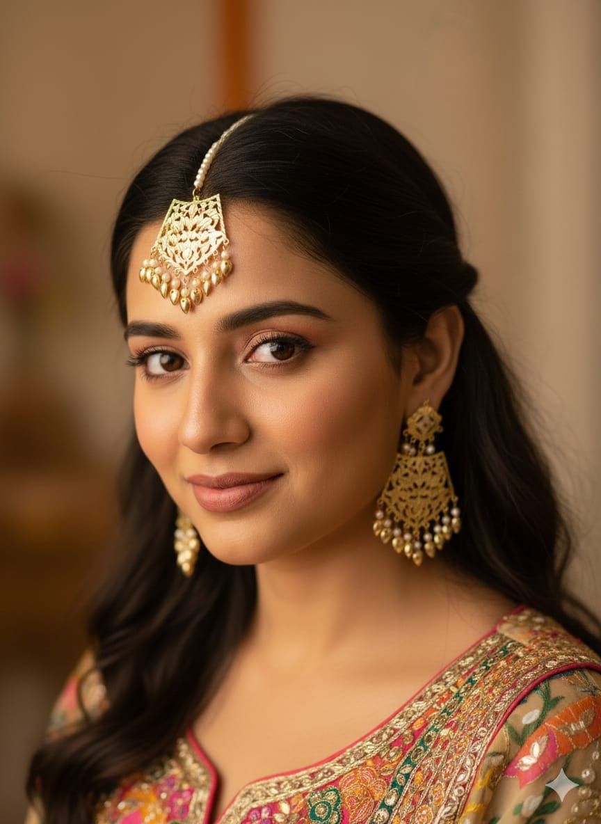 Punjabi Look Jdau Earrings And Tika