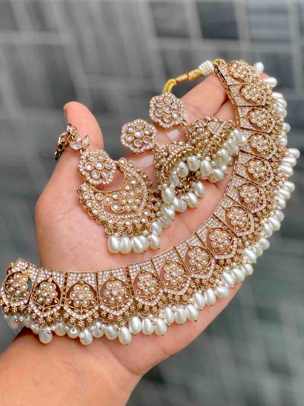 Beautiful Premium Quality Reverse Ad Stone Work Pakistani Necklace With Jhumka And Tika…